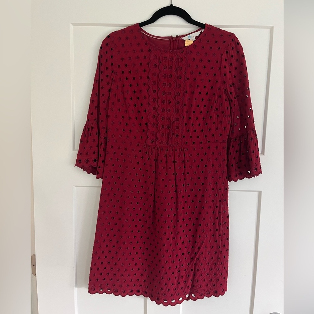 Boden Burgundy Eyelet Mini Dress